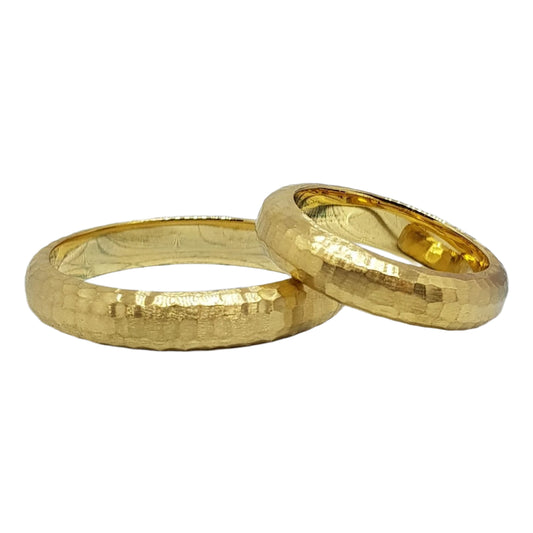 585 Yellow Gold Textured Minimalist Wedding Rings