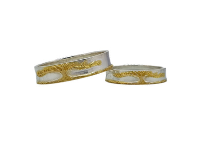 Wedding rings made of silver with gold plated, rings with trees