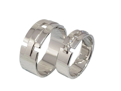 585 White Gold Elegant Pair Rings with Diamonds 0.12 ct