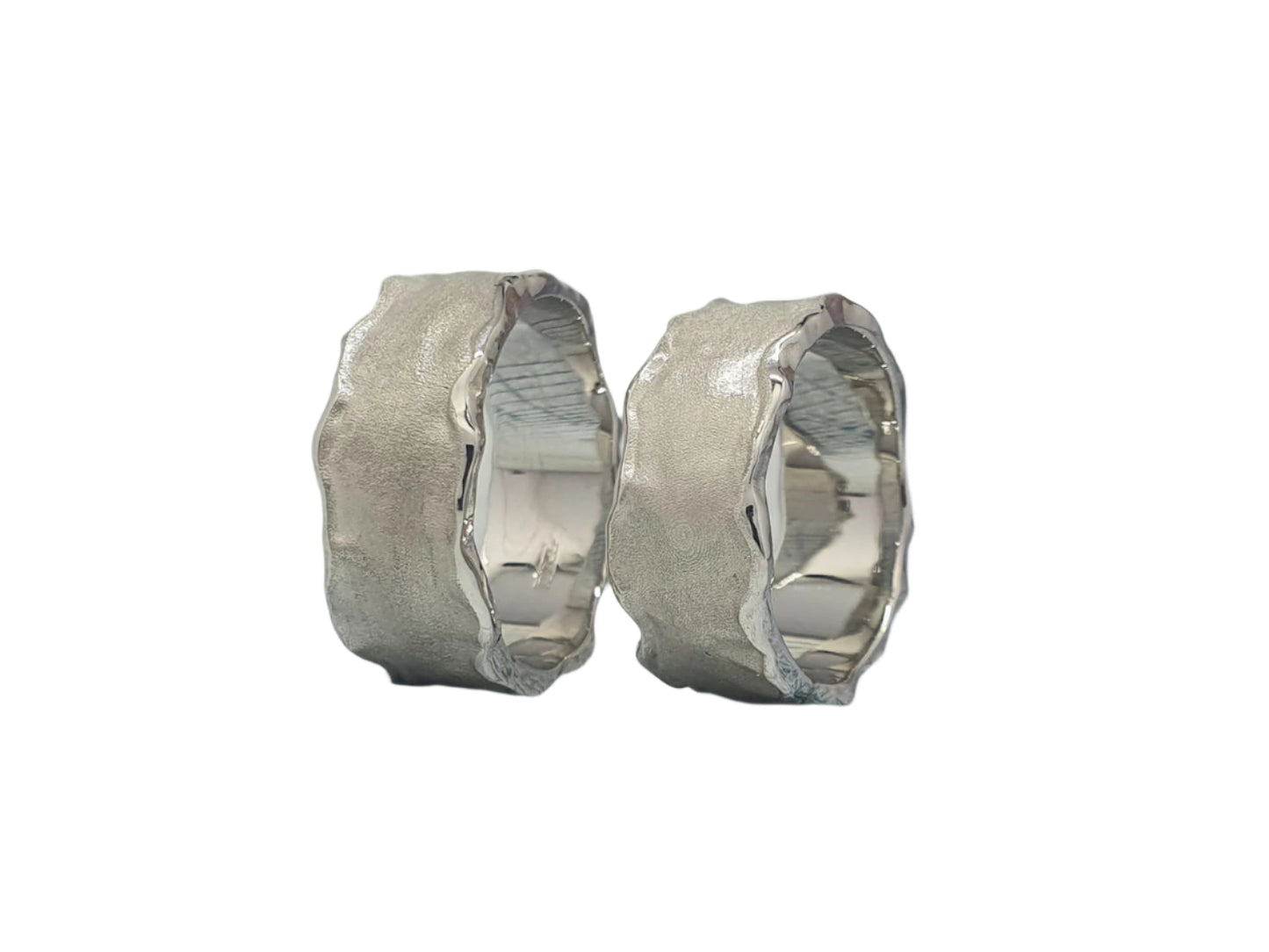 585 White Gold Elegant Textured Pair Rings