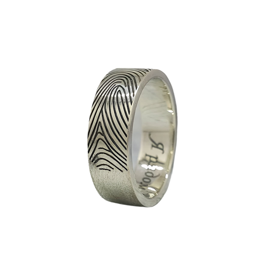 Engraved silver ring, fingerprint ring