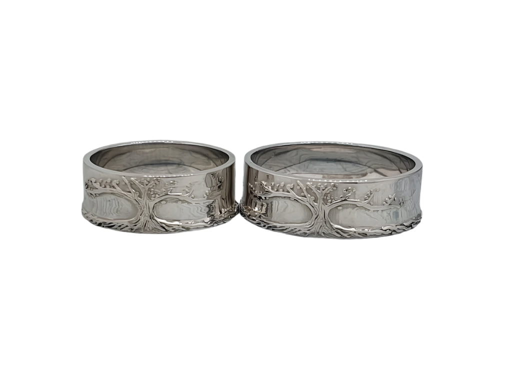 585 White Gold Unusual Wedding Rings "Tree of Life"