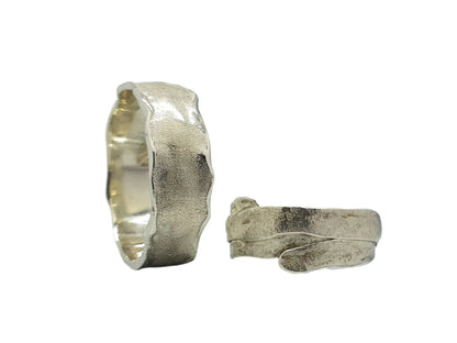 Unusual silver wedding rings, textured rings