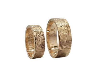 585 Red Gold Romantic Fingerprint Wedding Rings