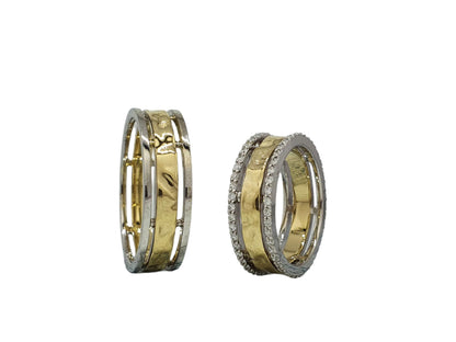 585 White/Yellow Gold Stylish Paired Rings with Diamonds 0.44 ct