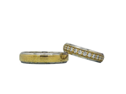 585 White and Yellow Gold Wedding Rings with Diamonds 0.924 ct