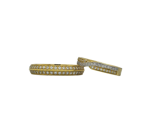 585 Yellow Gold Minimalist Wedding Rings with Diamonds 0.405 ct