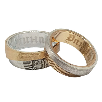 585 White/Red Gold Stylish Fingerprint Wedding Rings