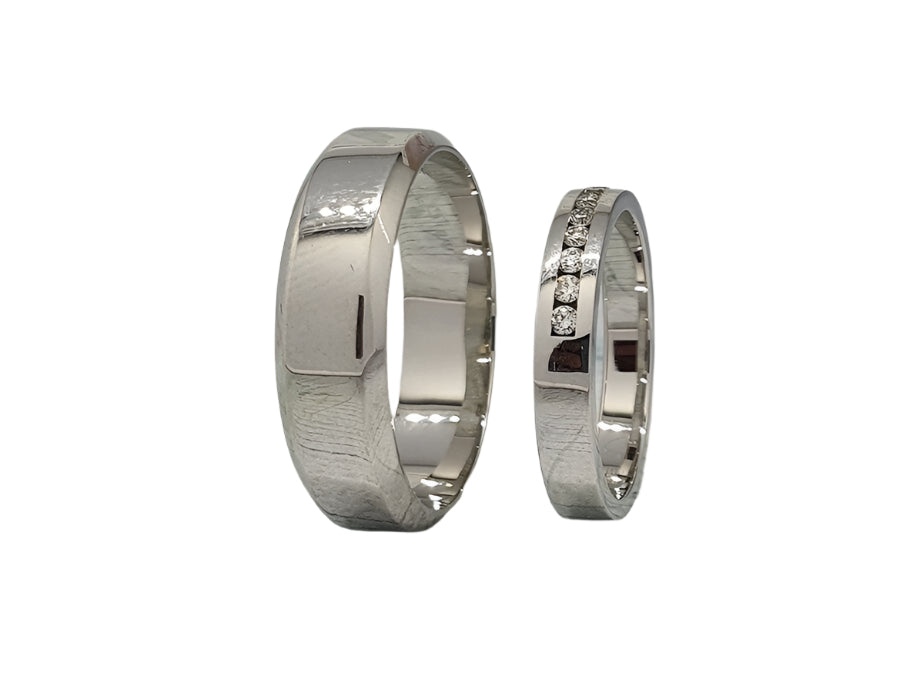 925 Silver Paired Engagement Rings with Rhodium-Plated and Encrusted Phyanites