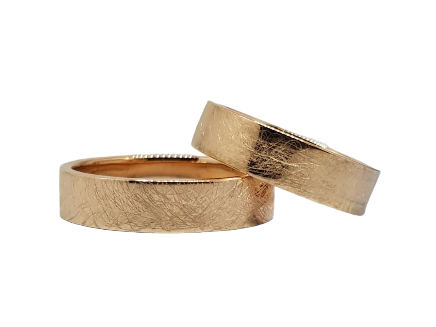 585 Red Gold Matte Wedding Textured Rings