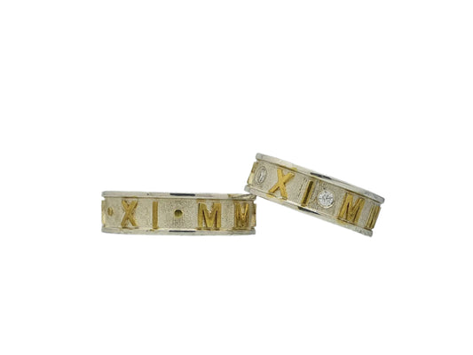 Wedding rings with Roman numerals, date rings, couple rings