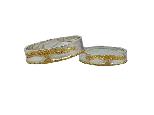 Wedding rings made of silver with gold plated, rings with trees