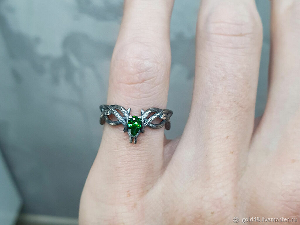 925 Silver Paired Engagement Rings "Branches" with Rhodium-Plated and Encrusted Phyanite