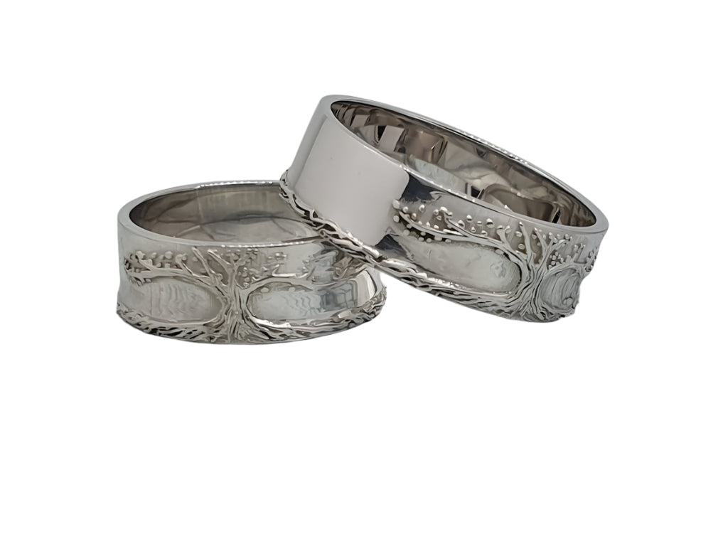 585 White Gold Unusual Wedding Rings "Tree of Life"