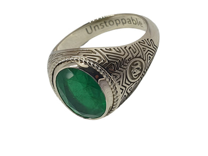 585 White Gold Purity, an Unusual Men's Ring with Emerald