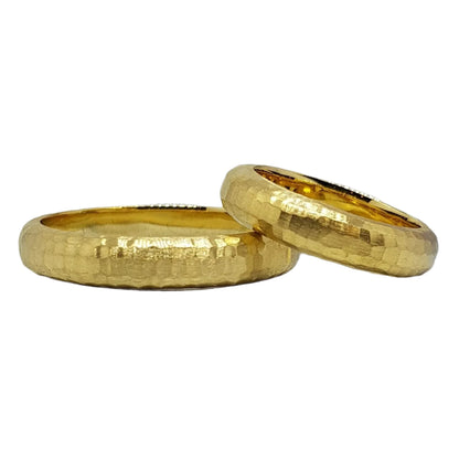 585 Yellow Gold Textured Minimalist Wedding Rings