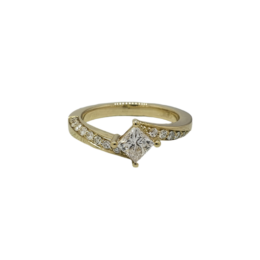 585 Yellow Gold Unusual Wedding Ring with Diamonds 0.74 ct