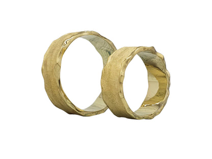 585 Yellow Gold Textured Wedding Rings