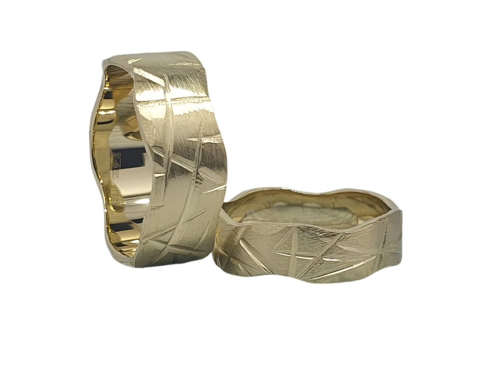 585 Yellow Gold Original Textured Wedding Rings