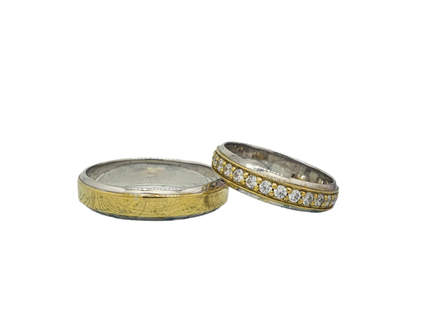 585 White and Yellow Gold Wedding Rings with Diamonds 0.924 ct