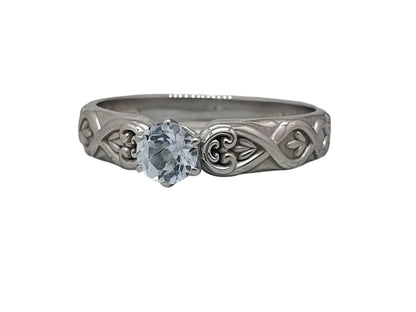 Openwork silver engagement ring, ring with topaz